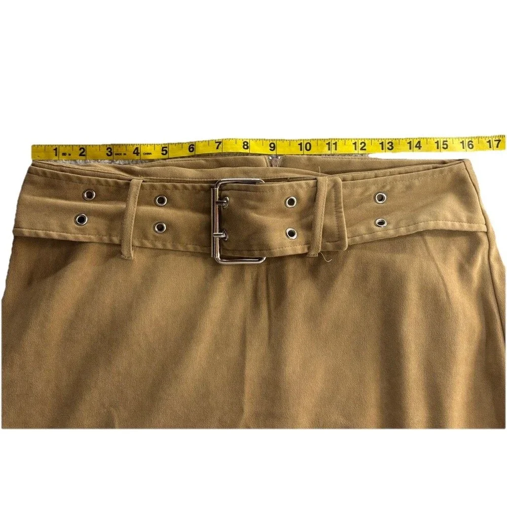 Tracy Evans Vintage Y2K Cargo Maxi column Skirt Belted Side Slits Tan Size 11